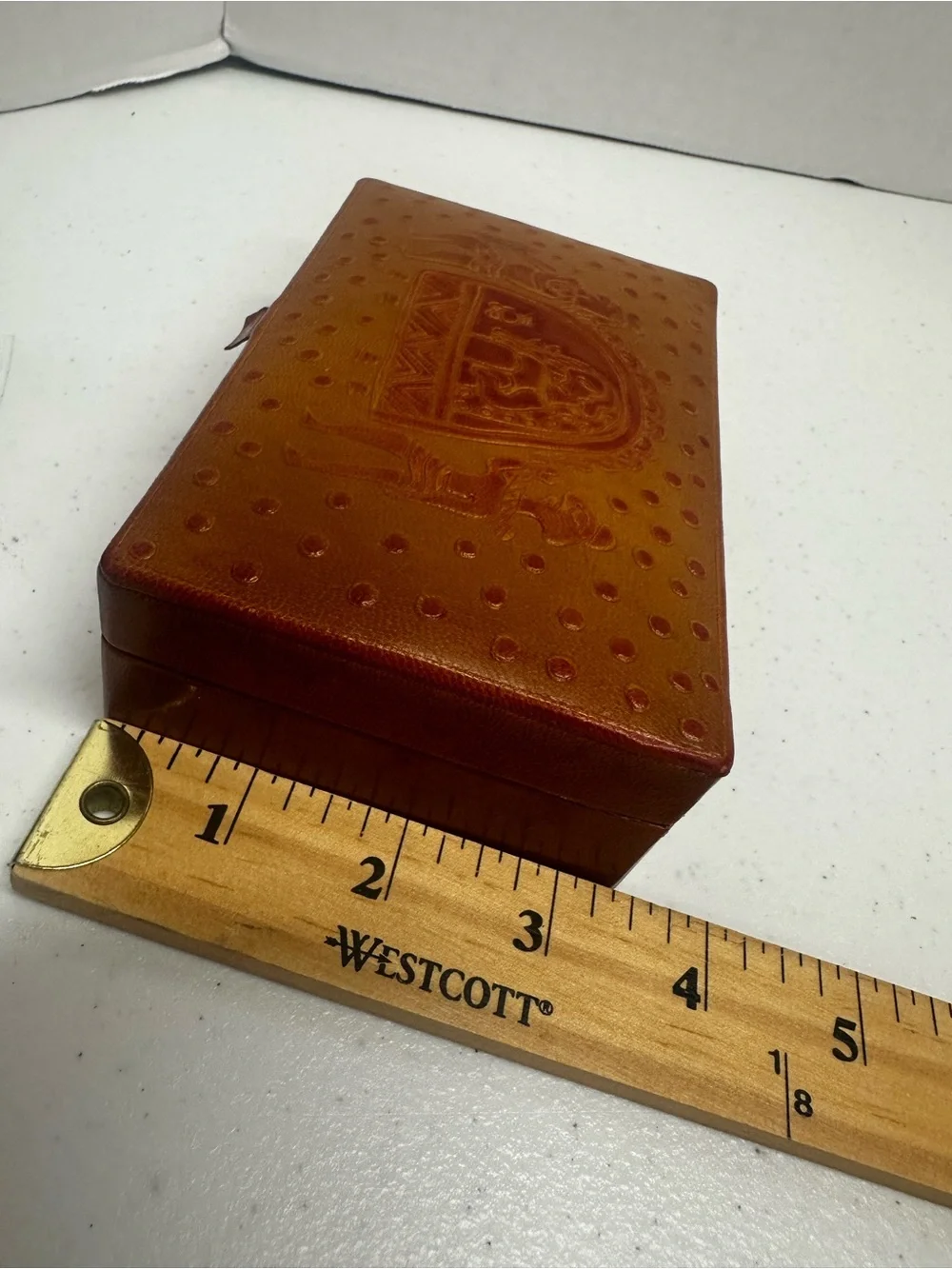 Aarong Bangladesh Embossed Faux Leather Jewelry Box Mirror Ring Holder Brown